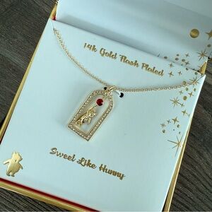 Disney Winnie the Pooh 14k Gold Plated Necklace with Red and Clear Gems